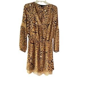White House Black Market Leopard Print Dress Lace Hem - Size 4
